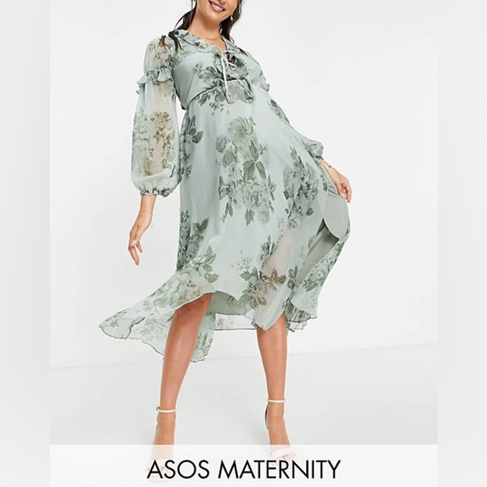 ASOS Maternity size 14 enchanting floral Blue Green Dress